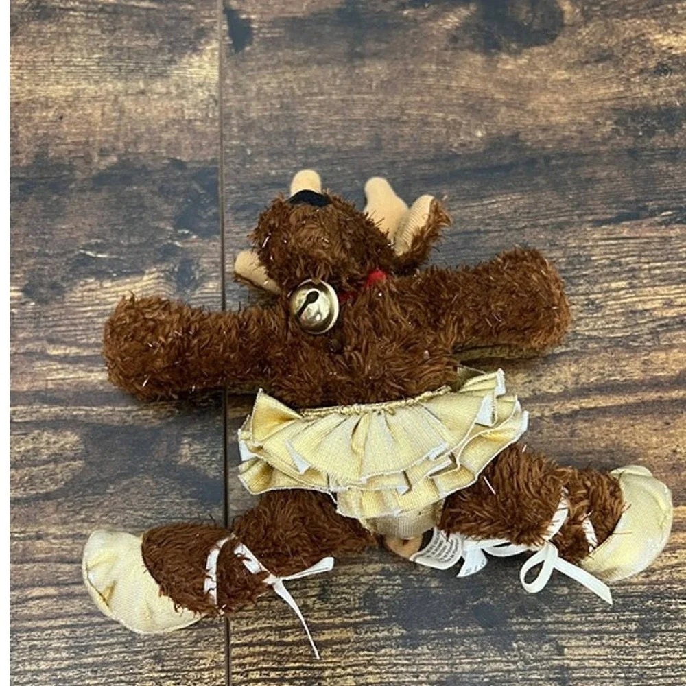 Hallmark Reindeer Ballerina Plush Brown Shaggy Tinsel Gold Tutu‎ Bell Holiday